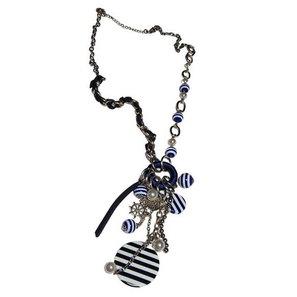 Women's Nautical Anchor and Wheel Charm Necklace - Coastal Resort Beach Boho - Picture 3 of 6